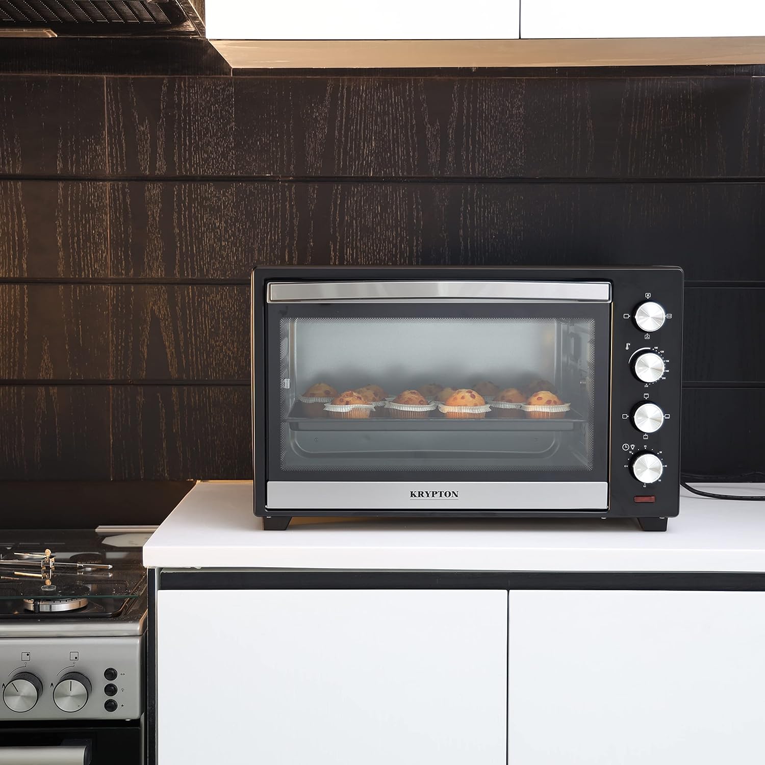 Krypton 60L Electric Kitchen Oven Powerful 2000W with Crumb Tray, KNO5322 - BlackKitchen AppliancesElectric Kitchen Oven Powerful 2000W with Crumb Tray 4 STAGE HEATING & 4 ACCESSORIES Selector of this food cooker allows you to switch between different typ